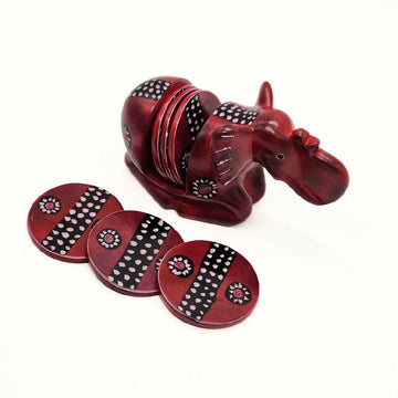 African Elephant Coasters| Soapstone Coasters | Maroon with flower pattern