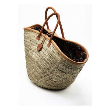 Handmade African Shopping Straw Basket| Ankara Interior Lining | Ecofriendly| Leather handles