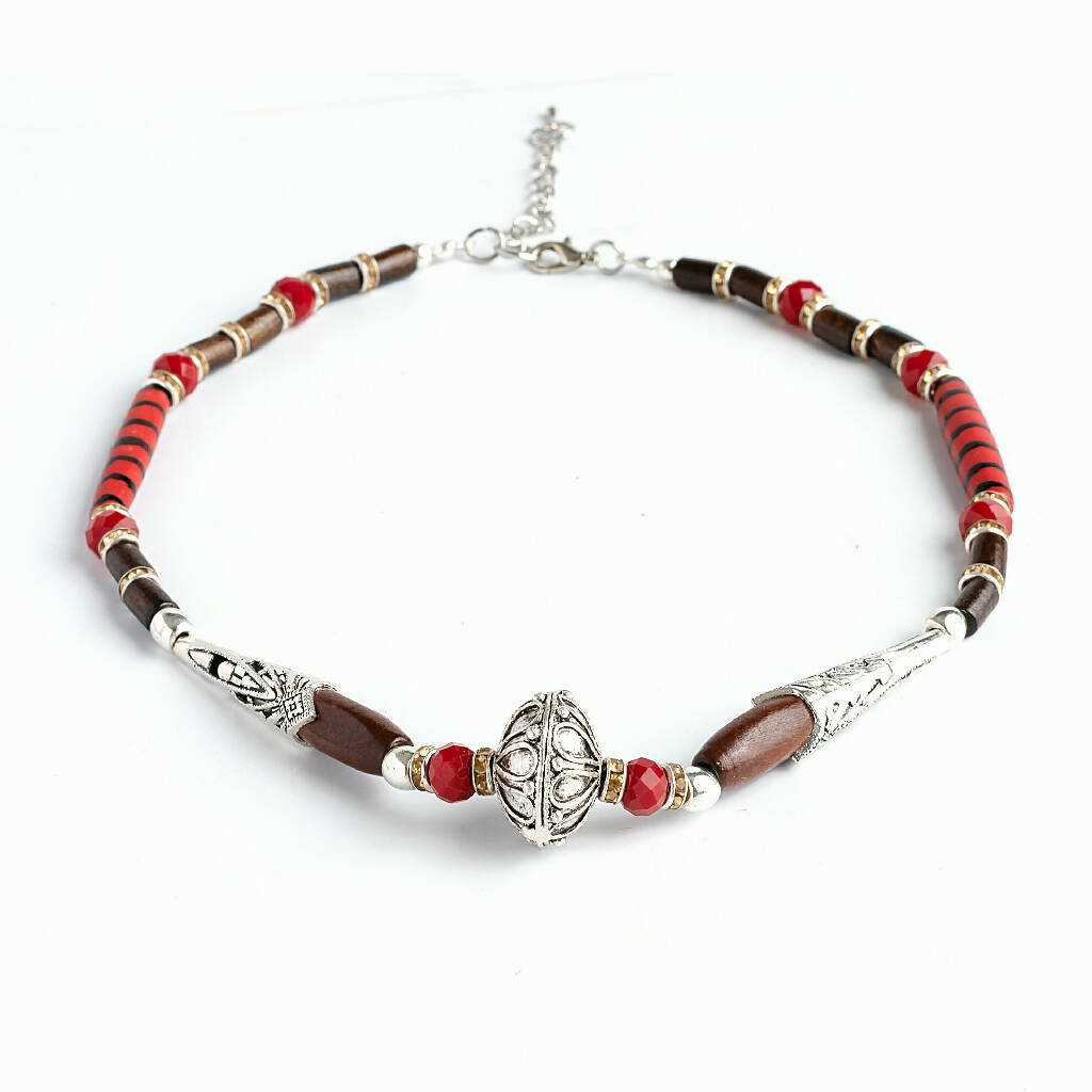 Red Antique Silver Necklace