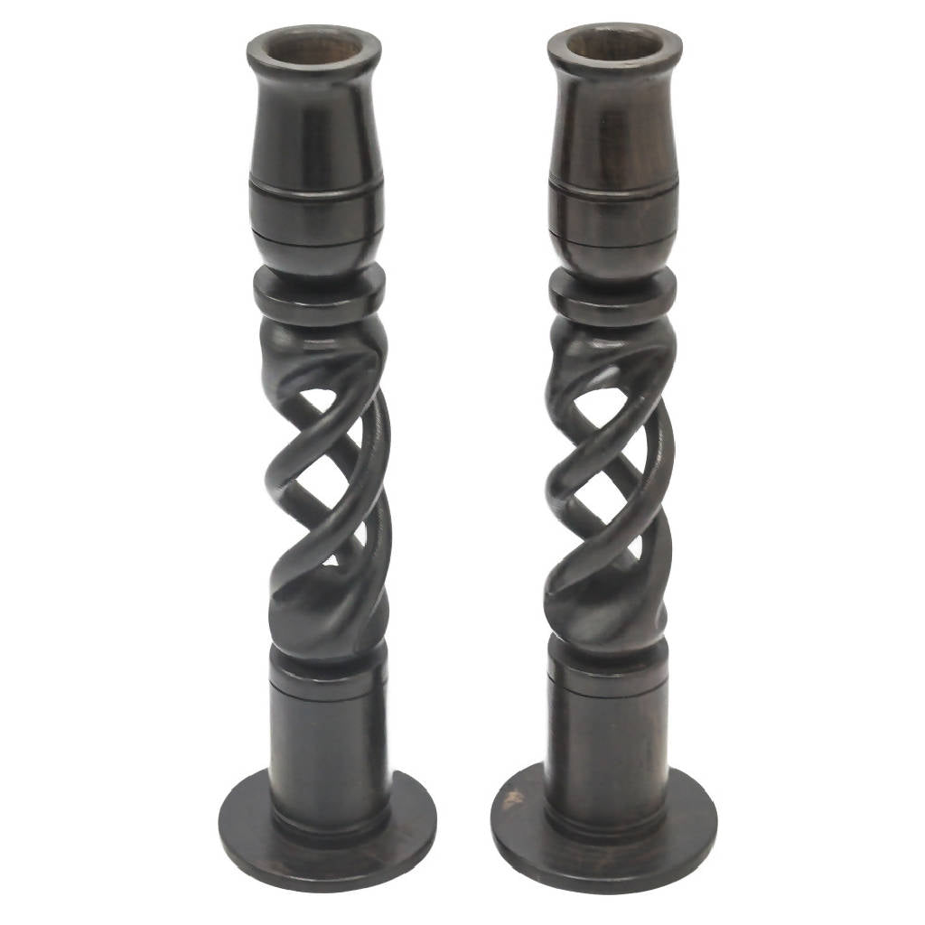 Pair of wooden candle holders