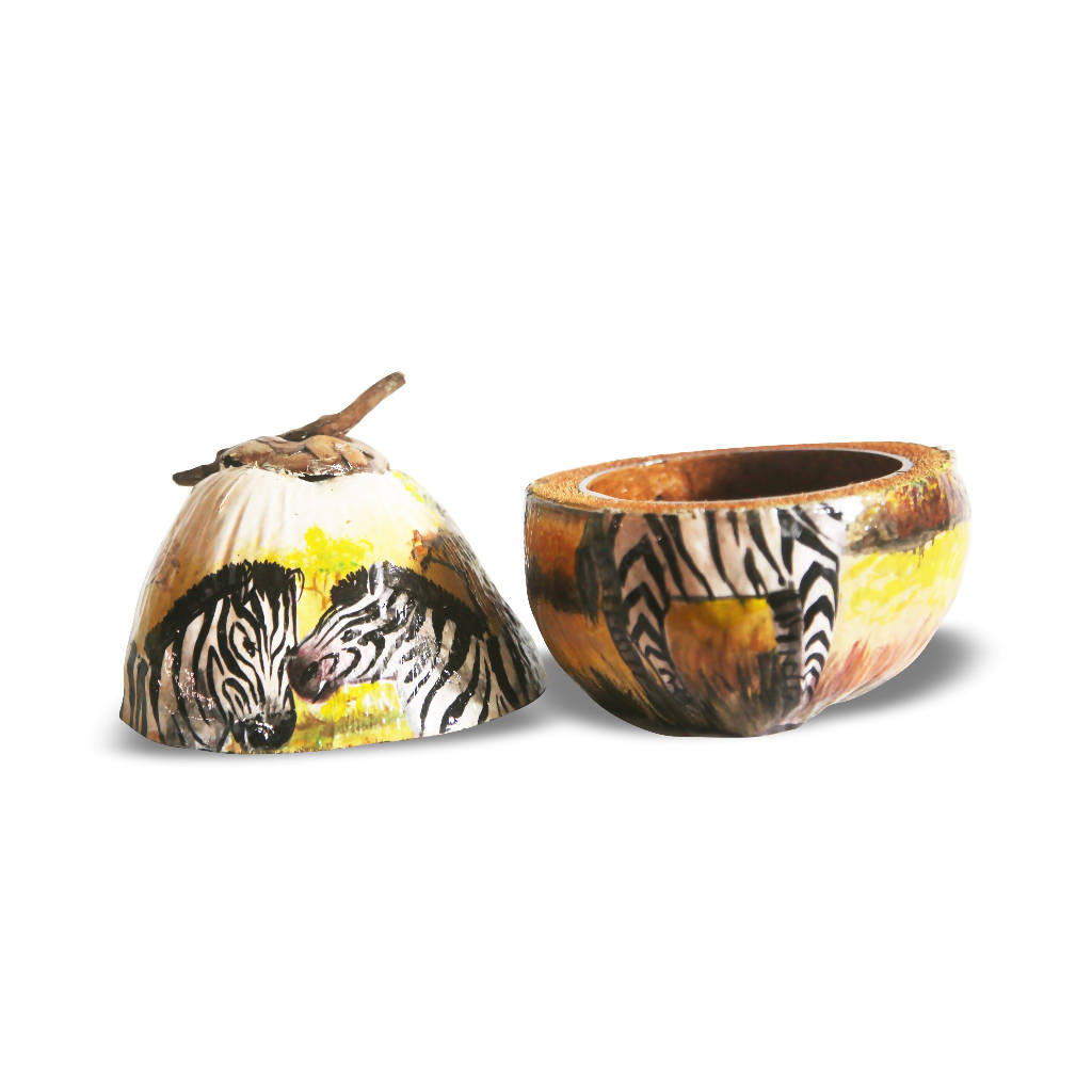 Natural Hand-painted Zebra Love Coconut African Icebox