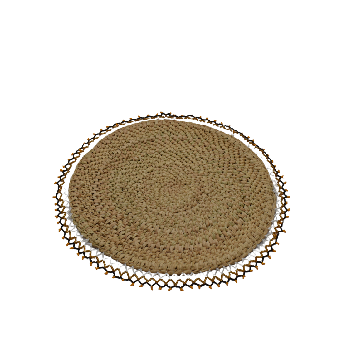 Handwoven Beaded Rim Raffia Placemat - 12 Inch - Mawu Africa