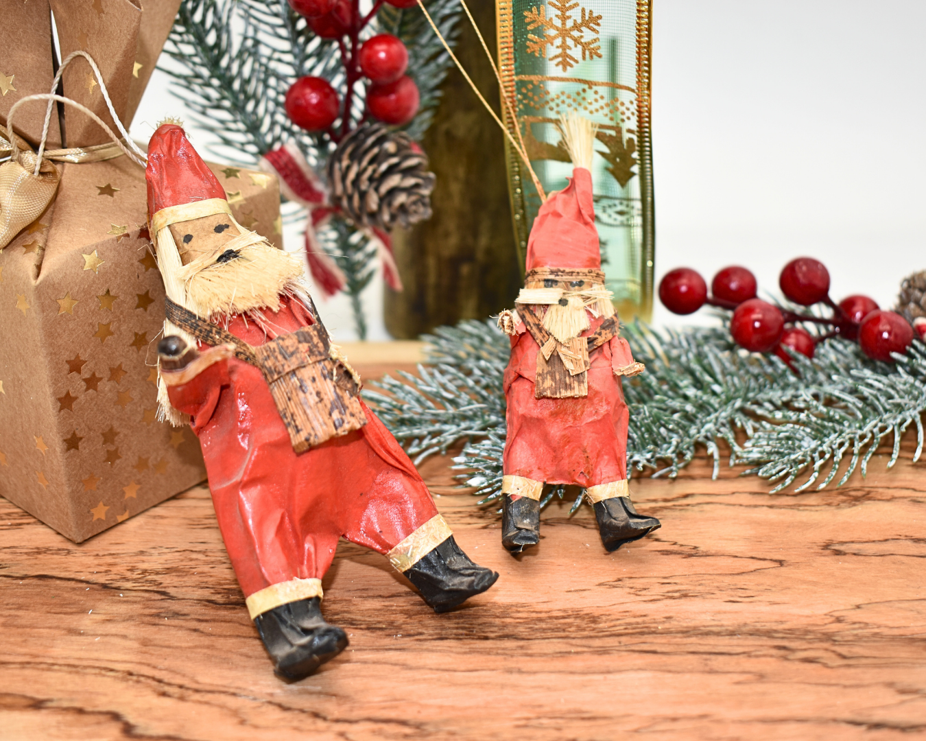 Santa Christmas Tree Ornaments | Banana Leaf | Set of 3 | Eco-Friendly Holiday Décor