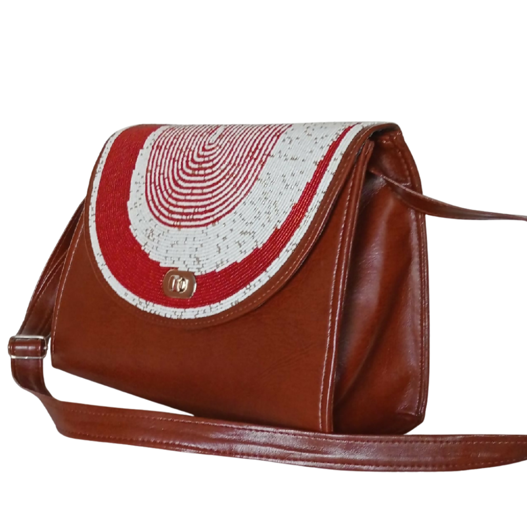 Hand-Beaded Flap Crossbody Bag | Brown - Mawu Africa