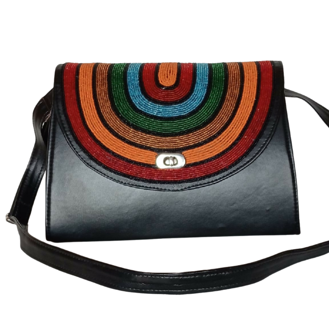 Hand-Beaded Flap Crossbody Bag | Black - Mawu Africa