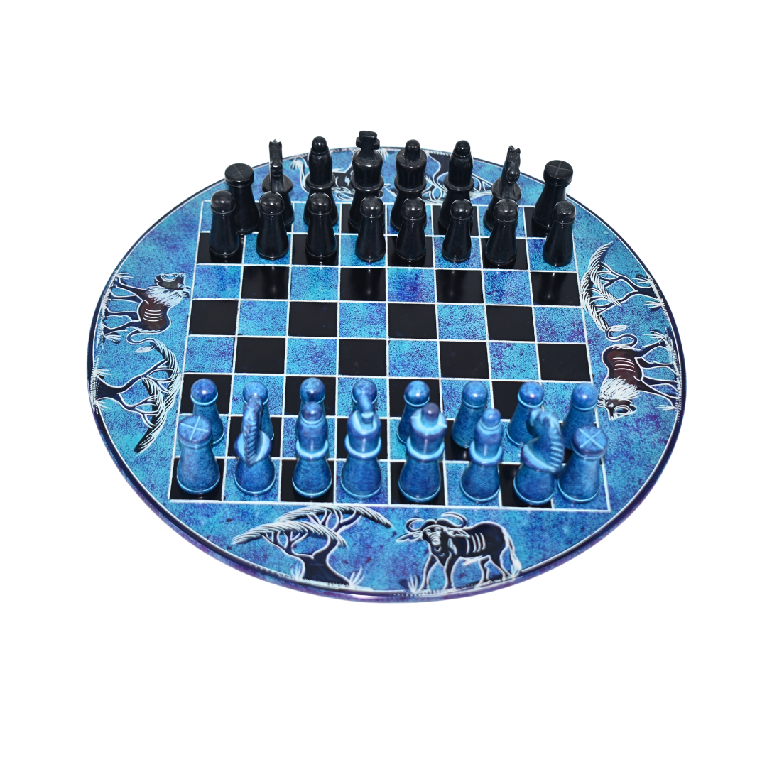 African Blue Black Chessboard| Soapstone Chessboard |Blue