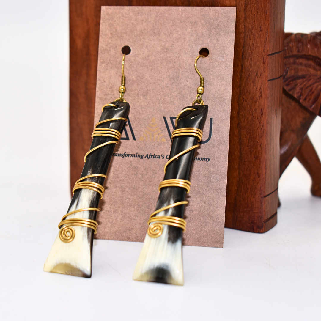 Elegant Horn & Brass Earrings | Dark