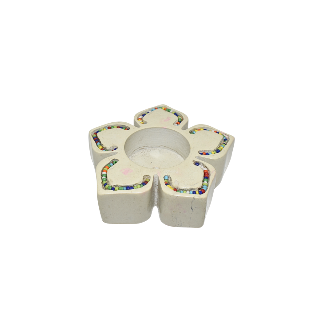 Soapstone Star Candle Holder with Maasai Beadwork | Natural Stone | Kenyan Hand-Carved