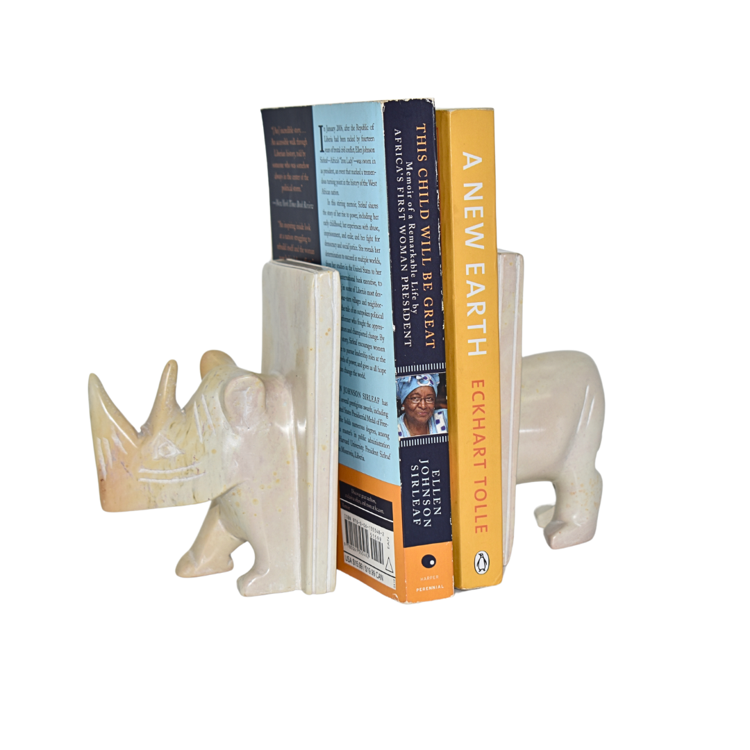Soapstone Book Holder - Rhino Carving