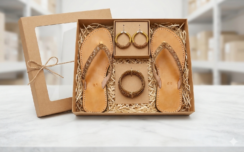 Premium Gift Package for Her Leather Sandals Earrings and Bracelet - Mawu Africa