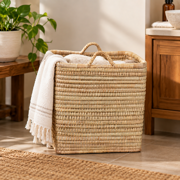Reed Laundry Basket – Square with Handles,