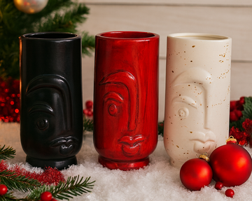 Soapstone Half Face Vase | Kenyan Hand-Carved | Modern Artistic Décor