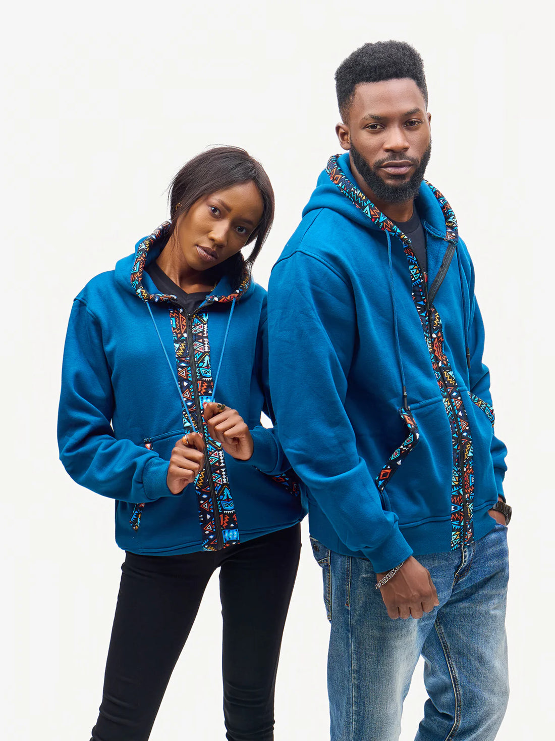 Kali Zipper Hoodies: Petrol Blue with Blue KK