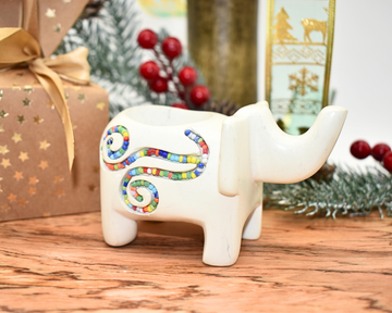 Soapstone Animal Candle Holder with Maasai Beadwork | Kenyan Hand-Carved