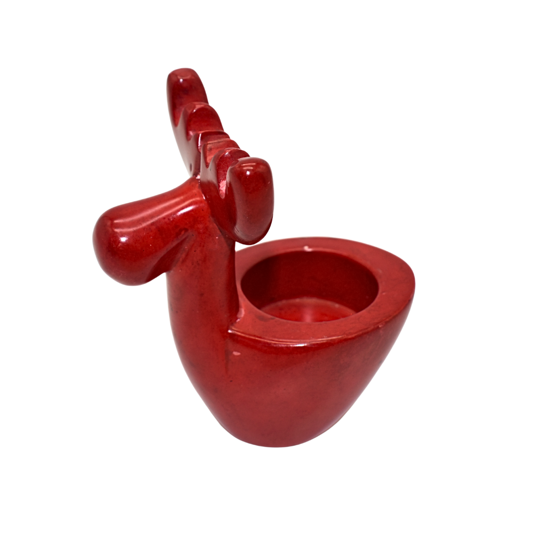 Moose Soapstone Candle Holder | Kenyan Hand-Carved | Rustic Holiday Décor