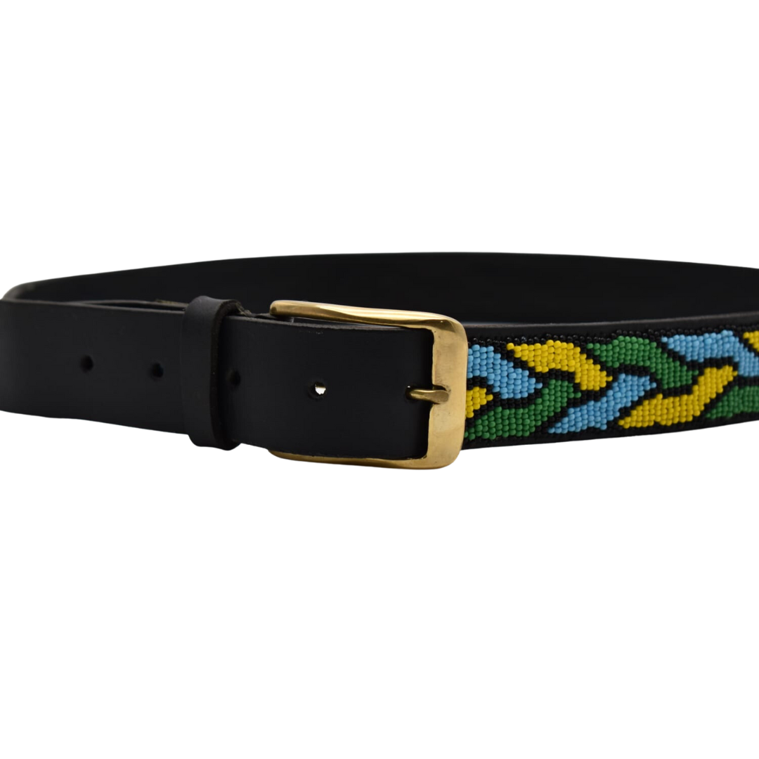 African Leather Beaded Belt