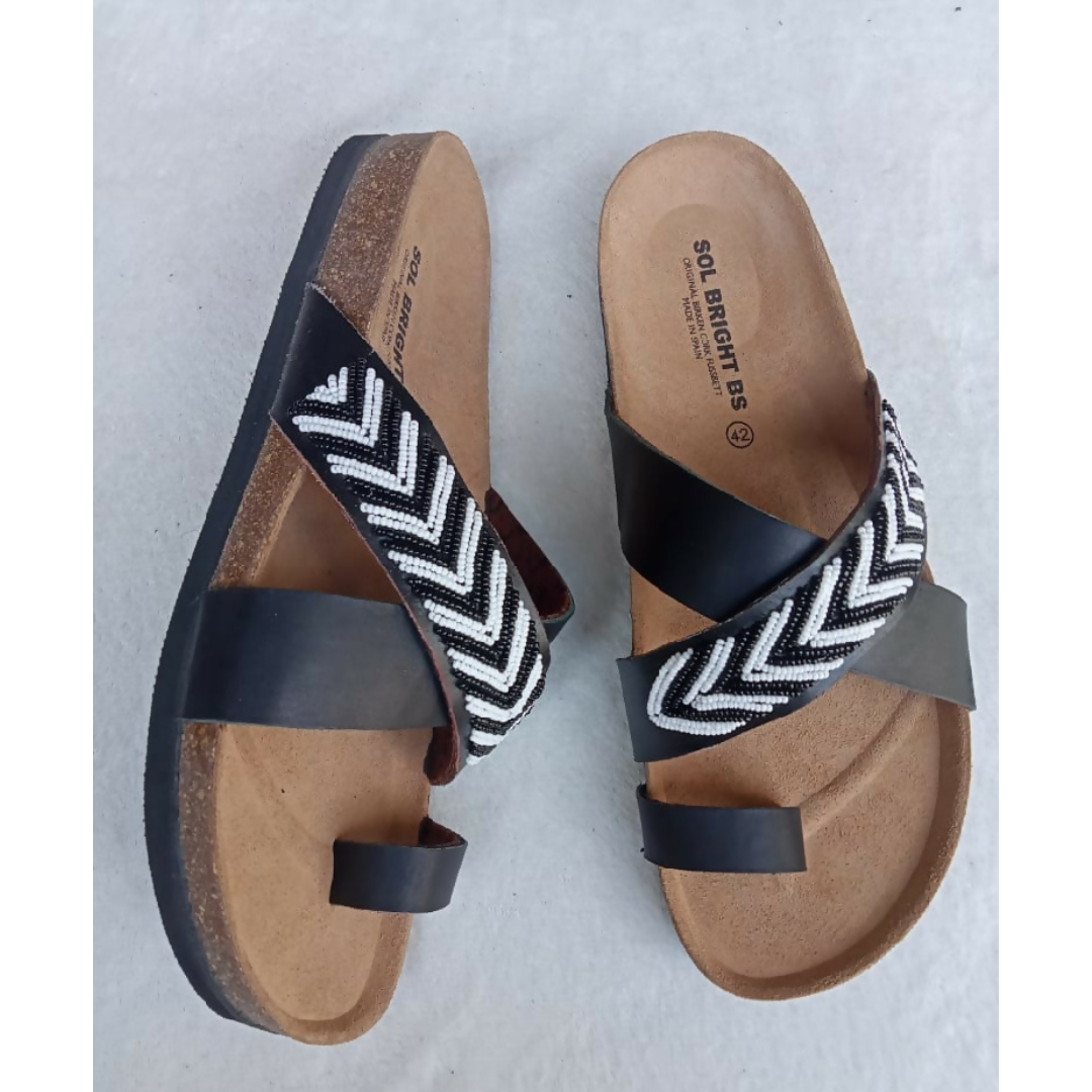 Cork Sole Sandals- Black & White