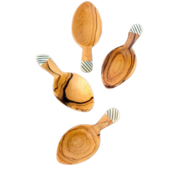 Olive wood leaf spice spoon with batik detail(set of 4)