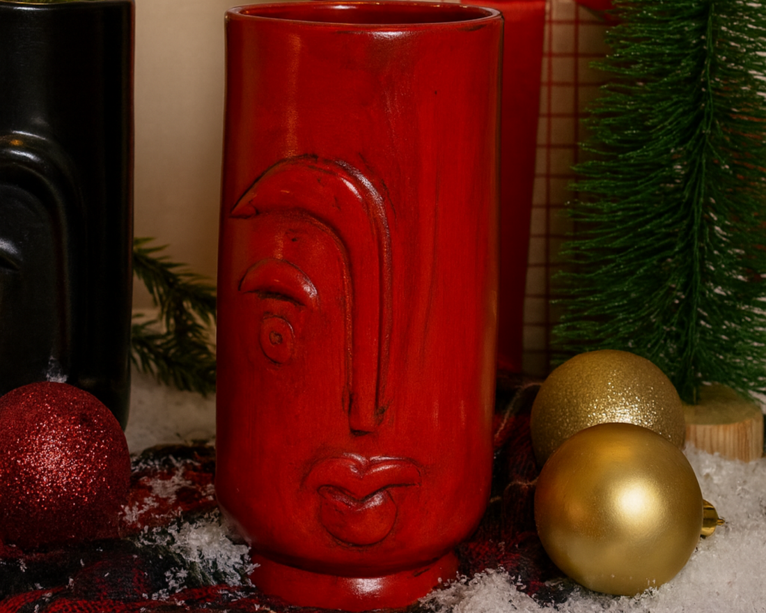 Soapstone Half Face Vase | Kenyan Hand-Carved | Modern Artistic Décor