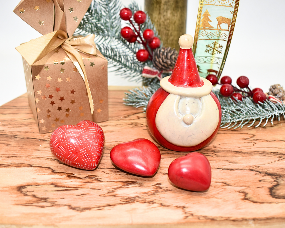 Soapstone Santa Figurine Christmas Décor | Kenyan Hand-Carved | Festive Holiday Figurine
