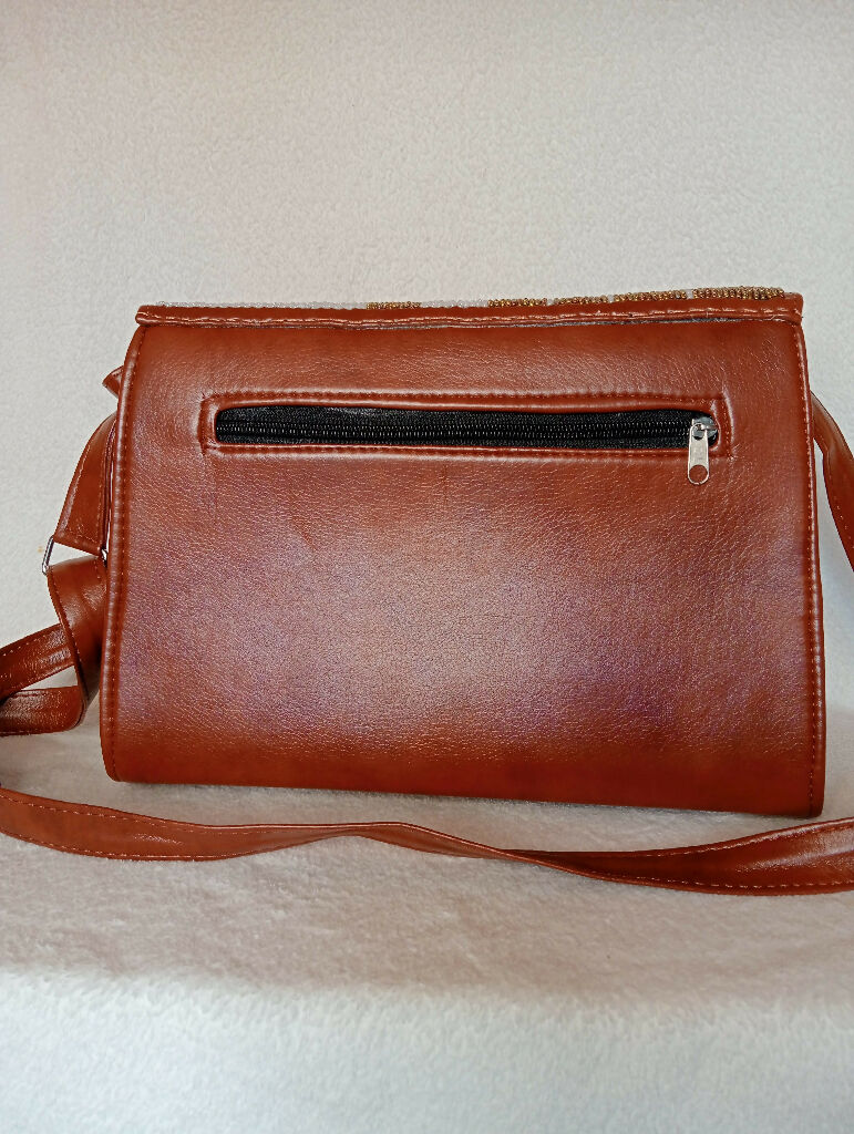 Brown Hand-Beaded Flap Crossbody Bag - Mawu Africa