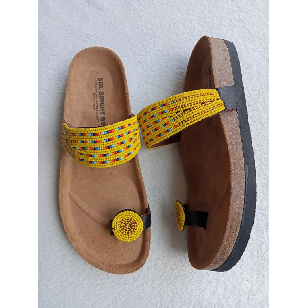 Cork sole sandals-Yellow