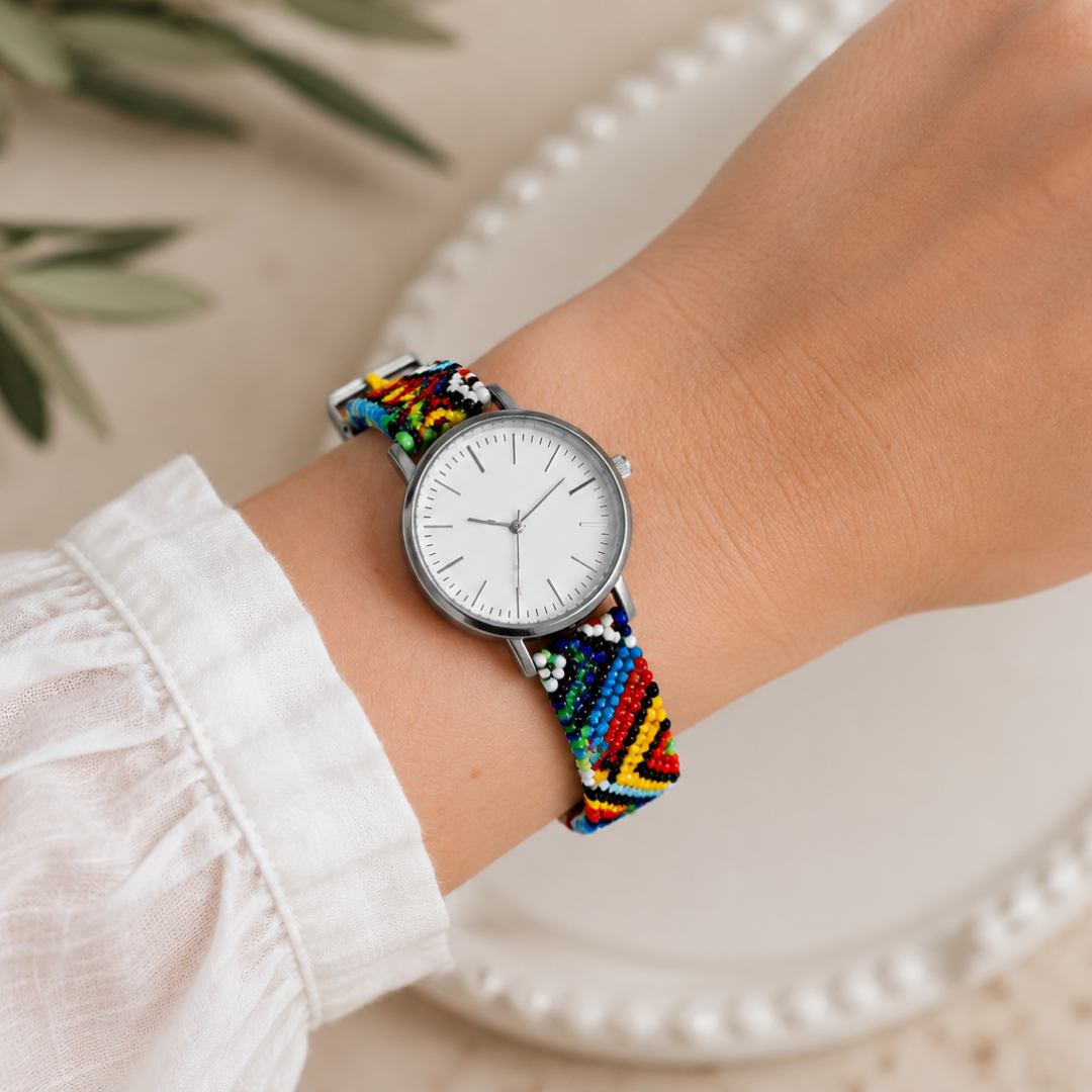 Handmade African Beaded Watch – Colorful Maasai-Inspired Beadwork Strap Wristwatch