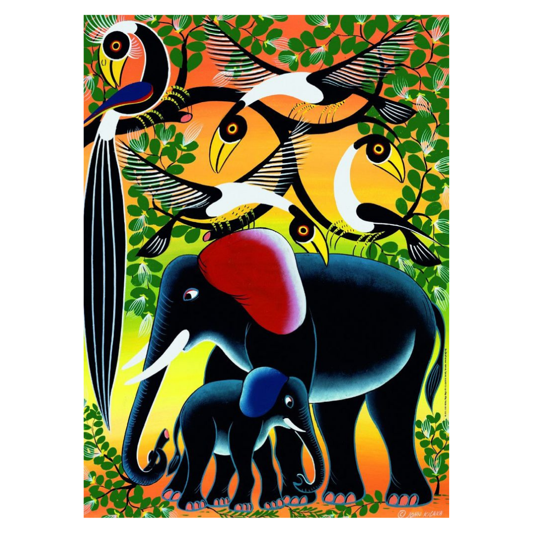 Elephant and Birds Tingatinga Painting