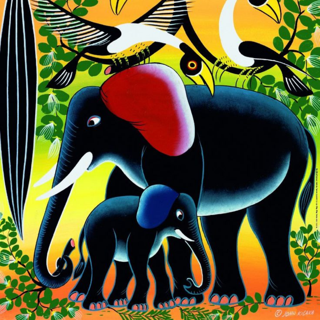 Elephant and Birds Tingatinga Painting