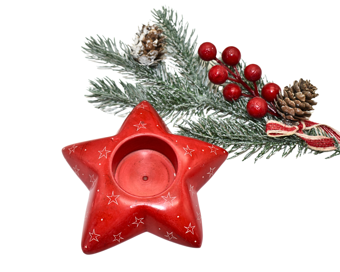 Christmas Soapstone Candle Holder | Red Star Shape | Kenyan Hand-Carved Décor