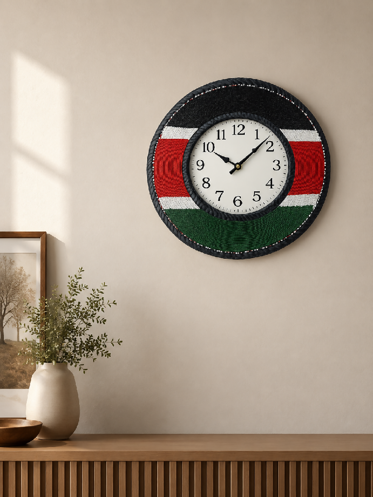 Handmade Beaded Kenya flag themed clock - Mawu Africa