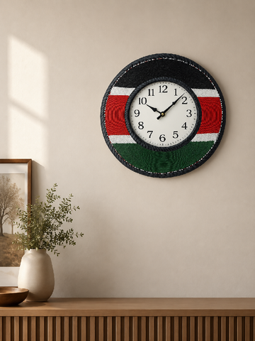 Handmade Beaded Kenya flag themed clock