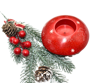 Christmas Soapstone Candle Holder | Red Circular Star Pattern | Kenyan Hand-Carved Décor