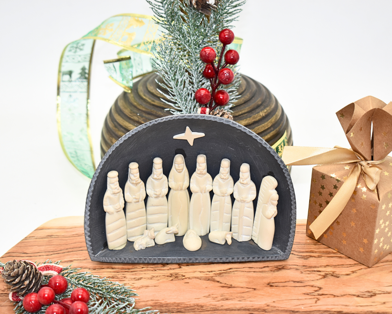 Kenyan Soapstone Nativity Set in Cave | Hand-Carved Christmas Décor