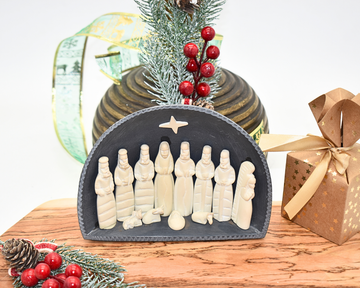 Kenyan Soapstone Nativity Set in Cave | Hand-Carved Christmas Décor