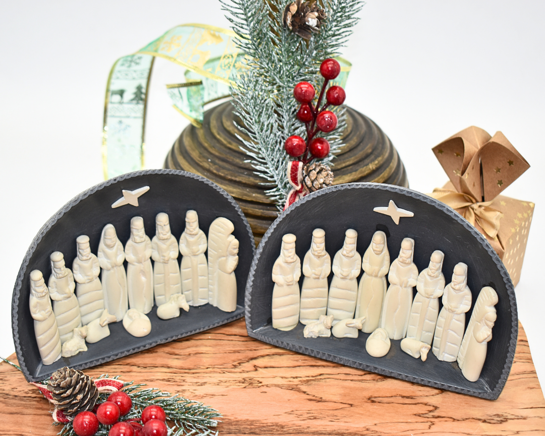 Kenyan Soapstone Nativity Set in Cave | Hand-Carved Christmas Décor