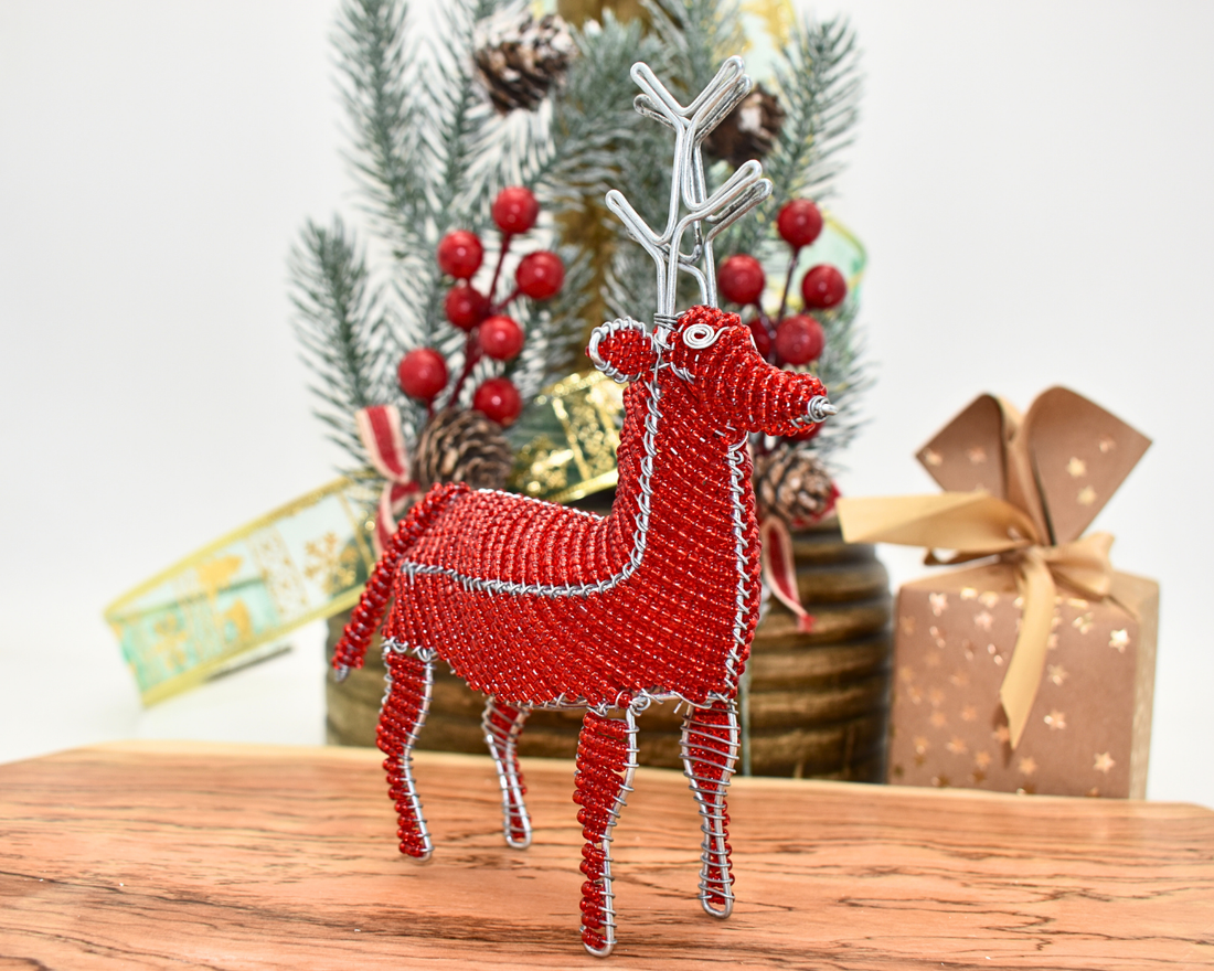 Beaded Reindeer Christmas Ornaments | Maasai Beadwork | Festive Holiday Décor