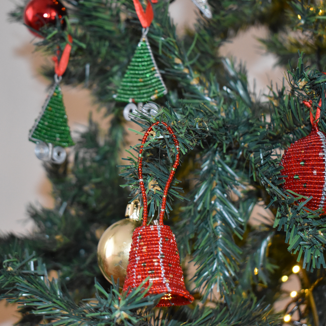 Beaded Christmas Decor Bell Set