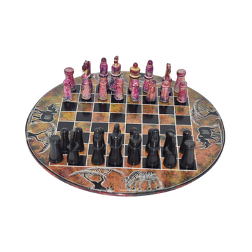 Animal Crafted Pieces Chess Board | Soapstone Carving