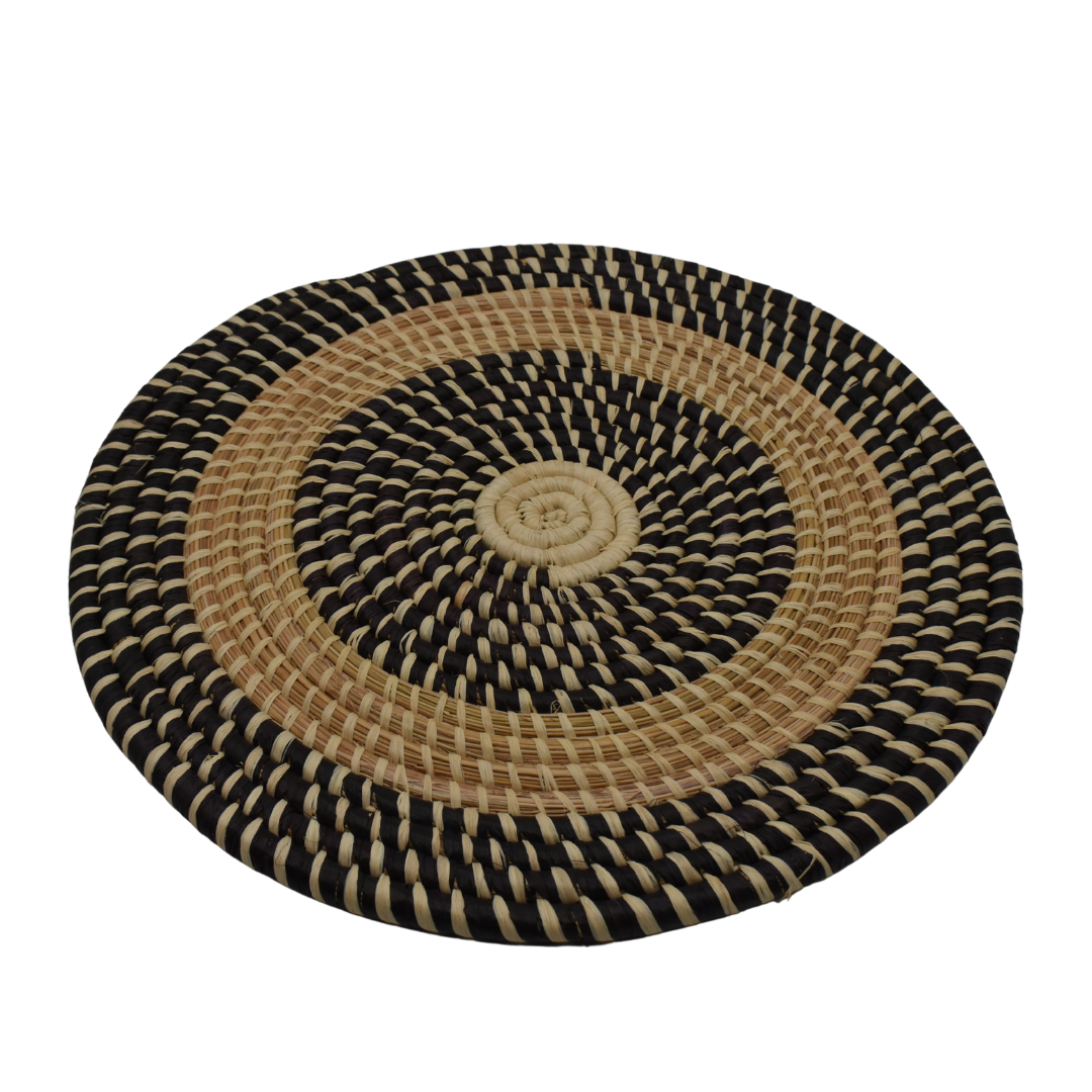 Handwoven Raffia Placemat | Black | 12 Inch
