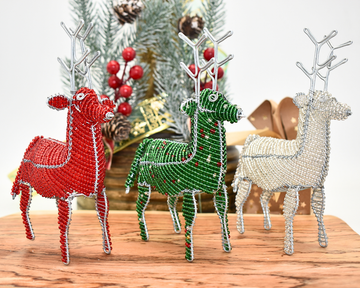 Beaded Reindeer Christmas Ornaments | Maasai Beadwork | Festive Holiday Décor