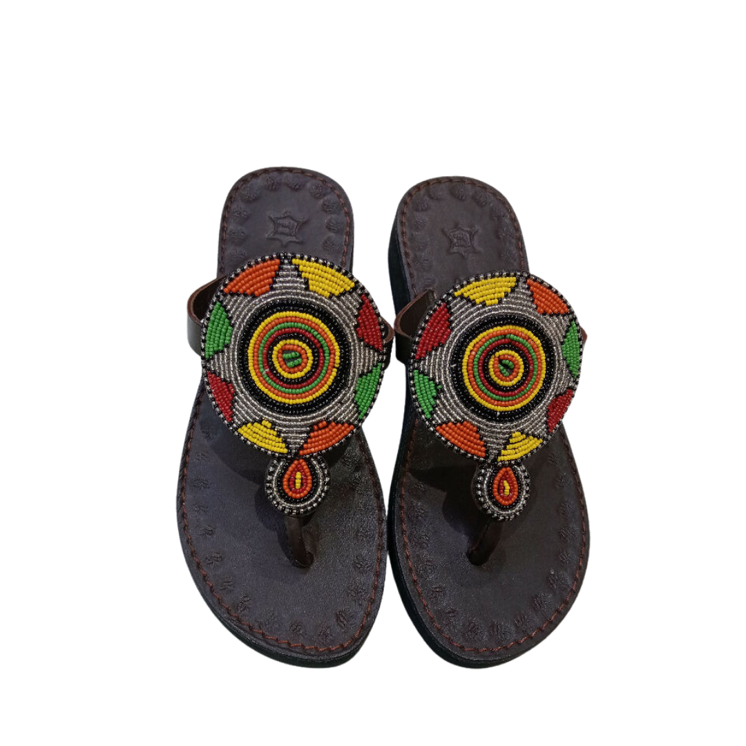 chocolate brown leather wedge sandals - Mawu Africa