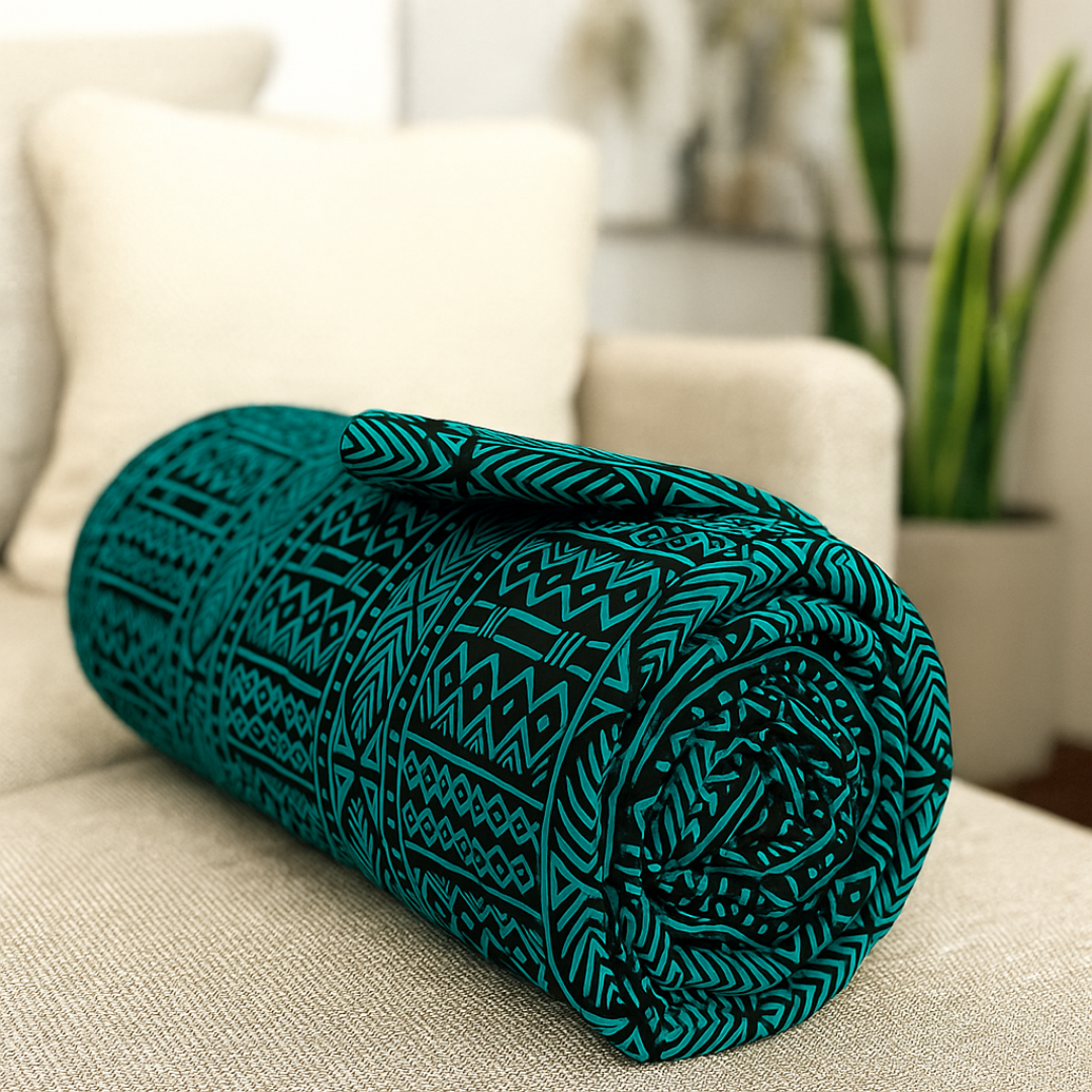 Kitenge Fleece Blanket| Ankara Fleece Shuka |Blue