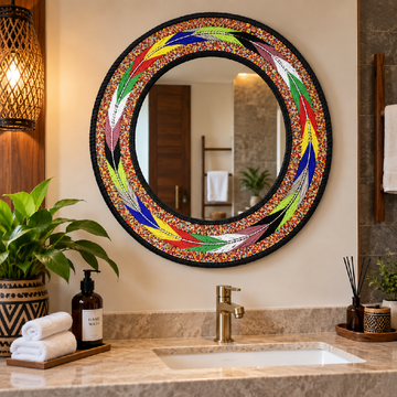 30 Inch Circular Beaded Mirror | Multicolor
