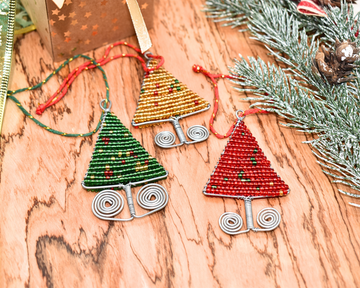Beaded Christmas Decor Tree Set of 3