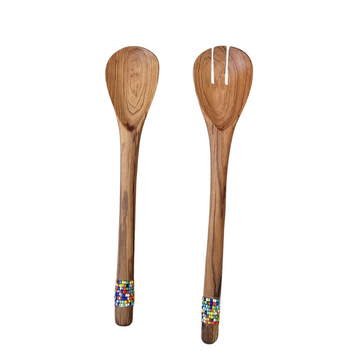 Olive wood salad spoon with beaded detail