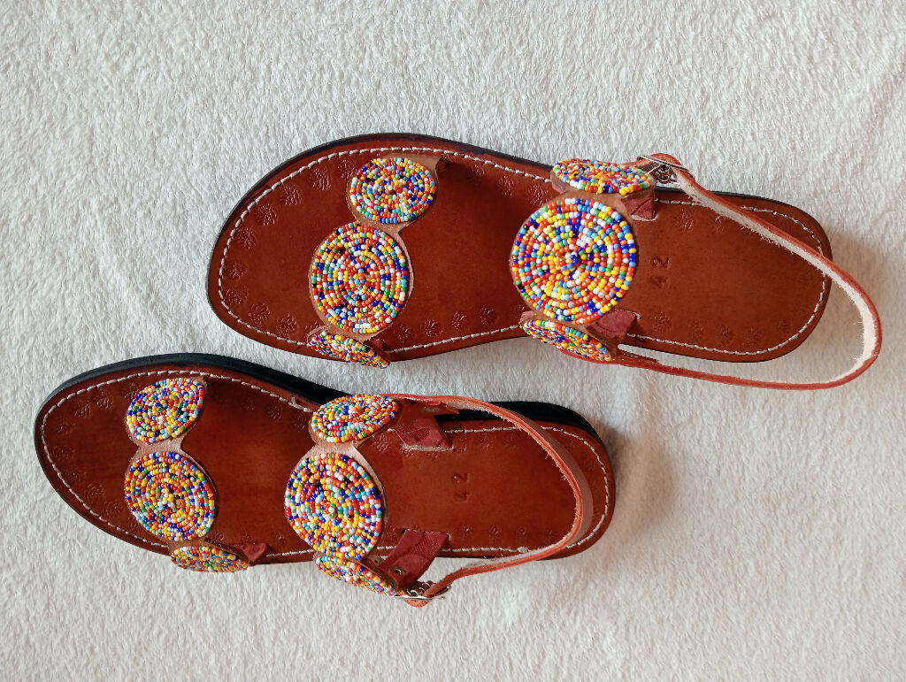 Brown wedge leather sandals - Mawu Africa