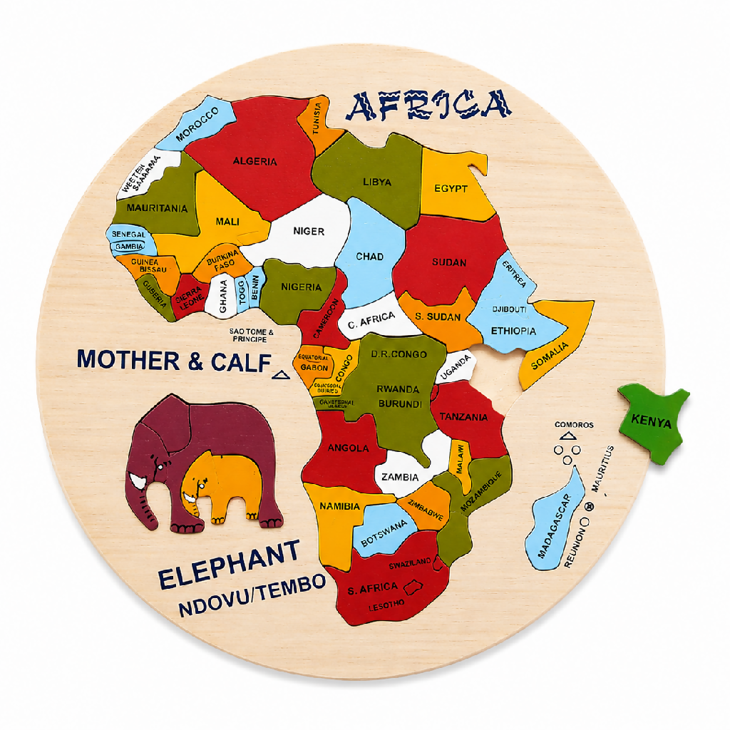 Wooden African Map Puzzle- Circle