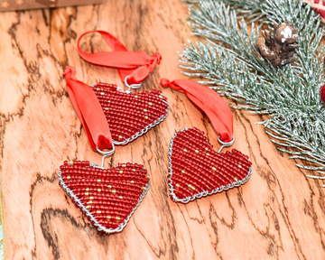 Beaded Christmas Decor Hearts | Set of 3 | Maasai Beadwork | Festive Ornaments