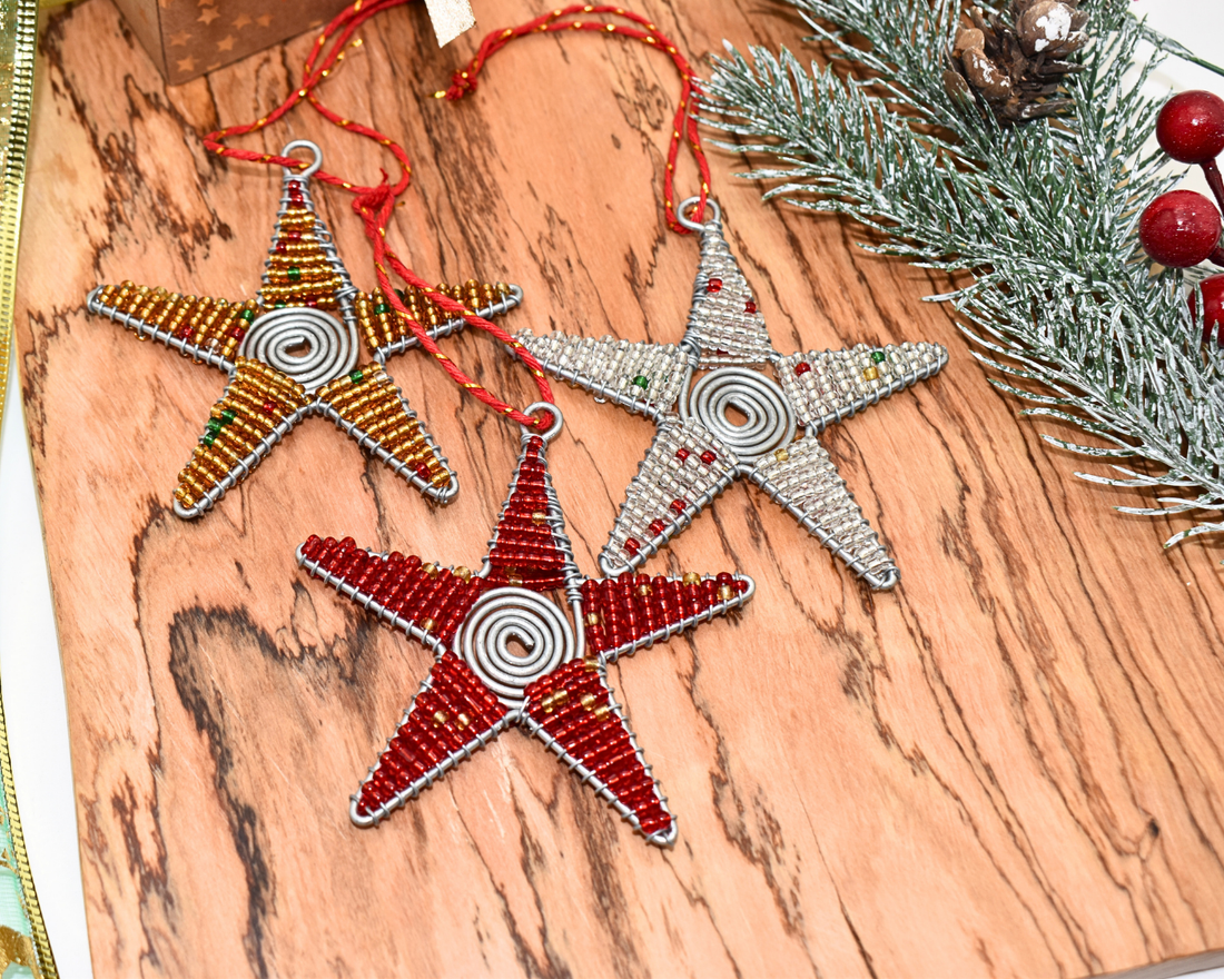 Beaded Christmas Decor Star Set of 3